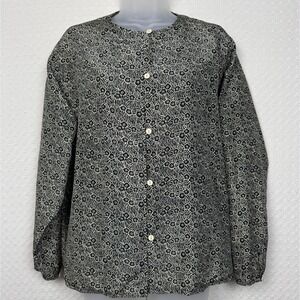 Bogari‎ Silk Blouse Top Womens Medium Floral Loop Button Front Classic Retro